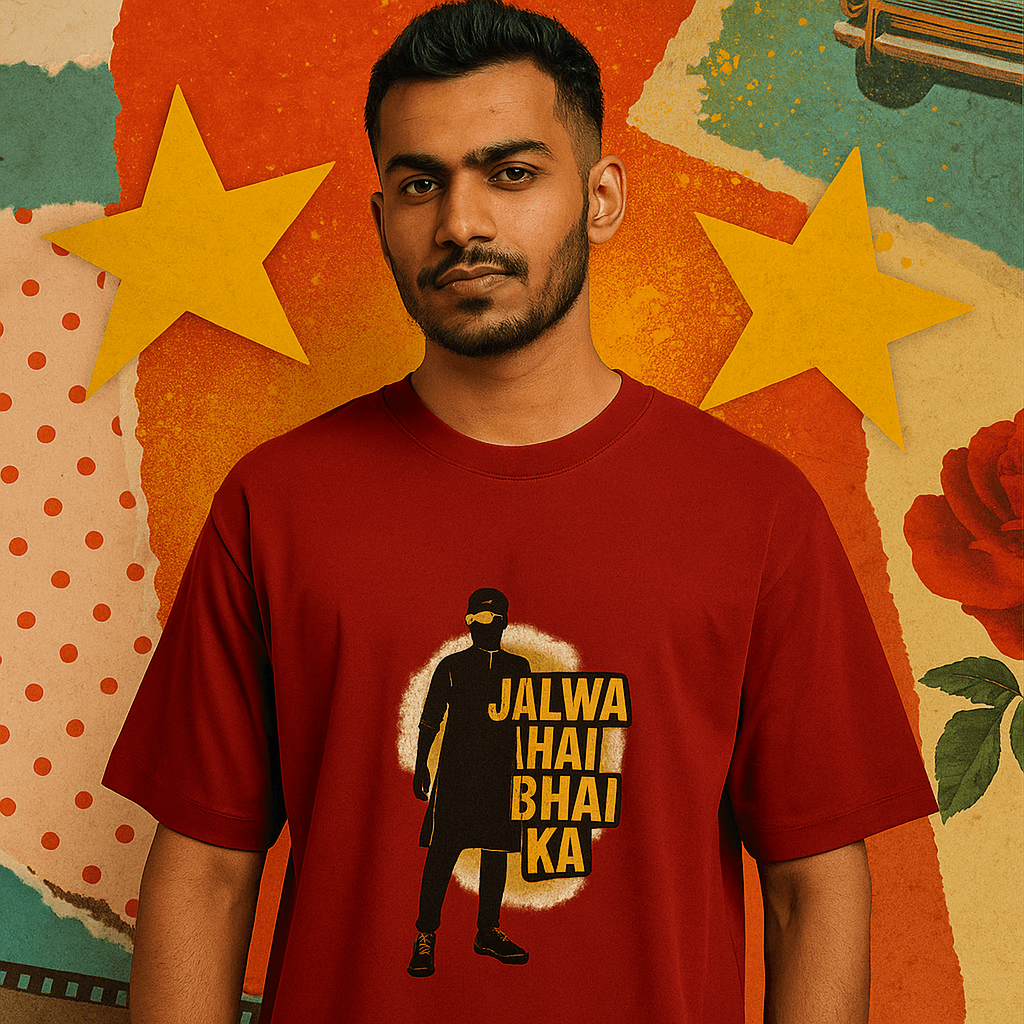 Oversized Unisex Tees for Gen Z featuring bold graphic print on a heavyweight red cotton shirt