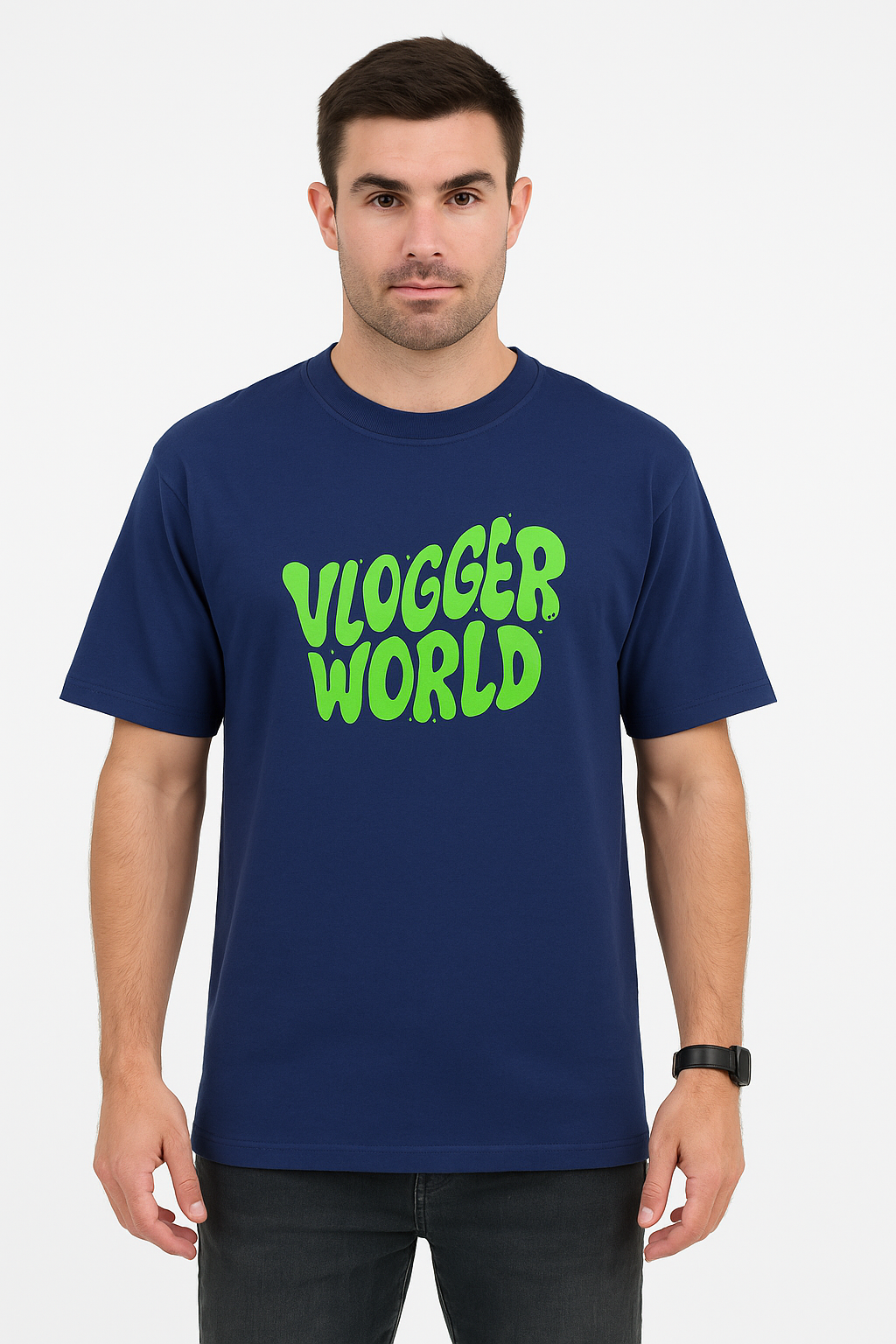 SkyBi Shirts Vlogger World Oversized T-Shirt 240 GSM Heavyweight Cotton