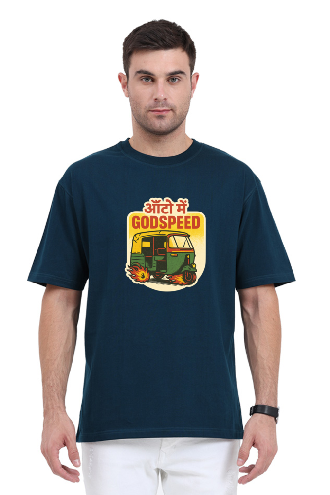 SkyBi Shirts auto rickshaw Oversized T-Shirt in navy blue with colorful graphic design