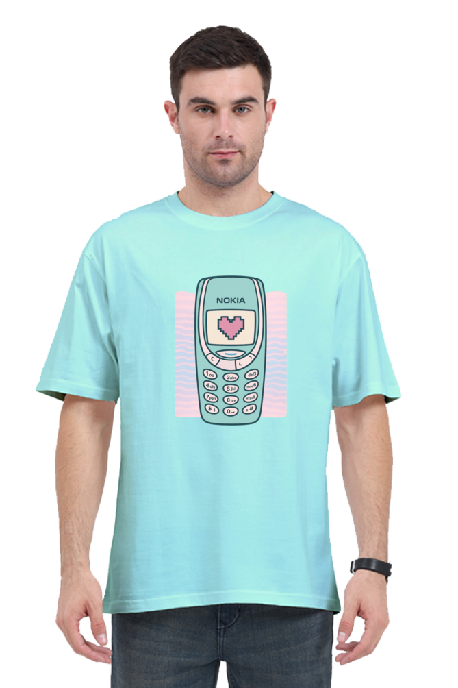 SkyBi Shirts Y2K vintage cell phone Oversized t-shirt in light blue with retro phone graphic