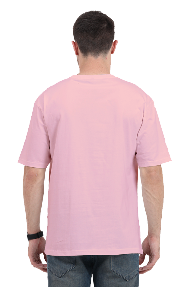 Back view of a man wearing a pink Funny Reply Oversized T-Shirt 240 GSM by SkyBi Shirts