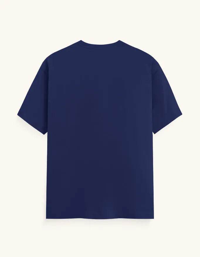 Back view of navy blue Gyana Mudra Yoga Tee by SkyBi Shirts with short sleeves and crew neck