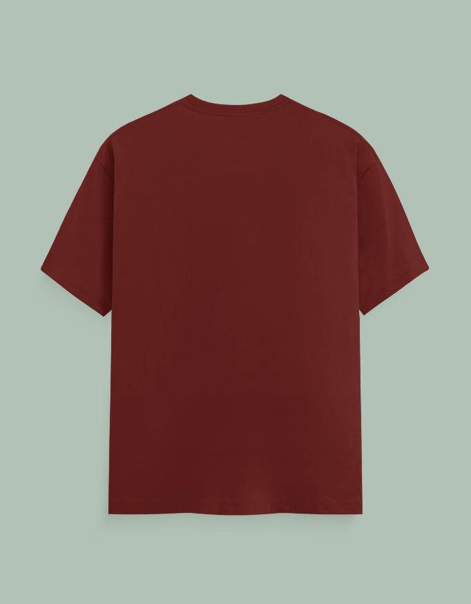 Back view of maroon Healing Heart Yoga Tee by SkyBi Shirts in plain design with short sleeves