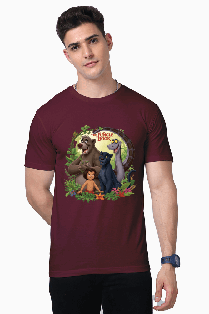 Jugle Book Unisex Premium Supima Cotton maroon t-shirt featuring Jungle Book characters print