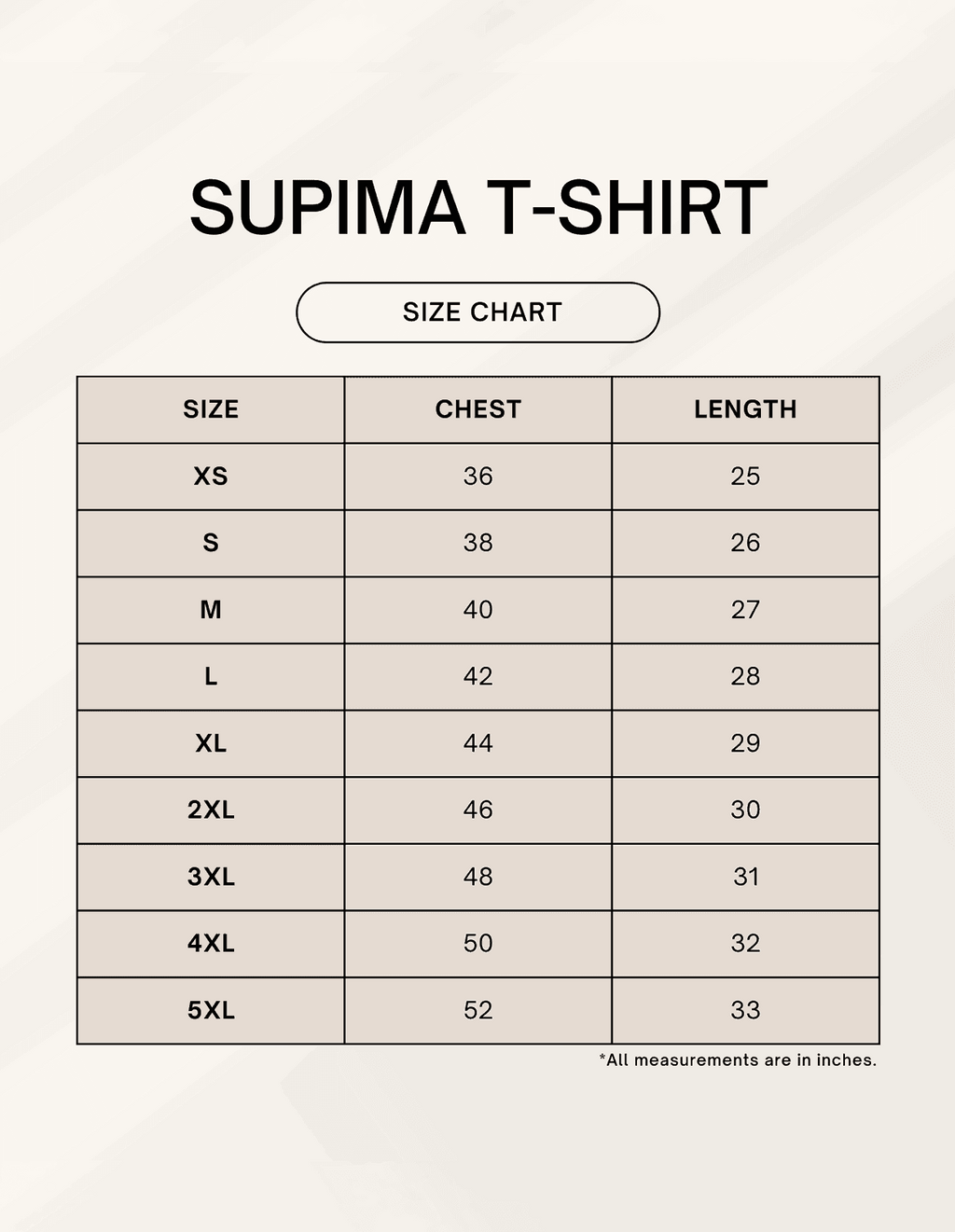 Size chart for Jugle Book Unisex Premium Supima Cotton t-shirt by SkyBi Shirts showing chest and length measurements