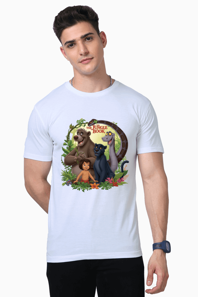SkyBi Shirts Jungle Book Unisex Premium Supima Cotton white t-shirt with colorful Jungle Book characters print