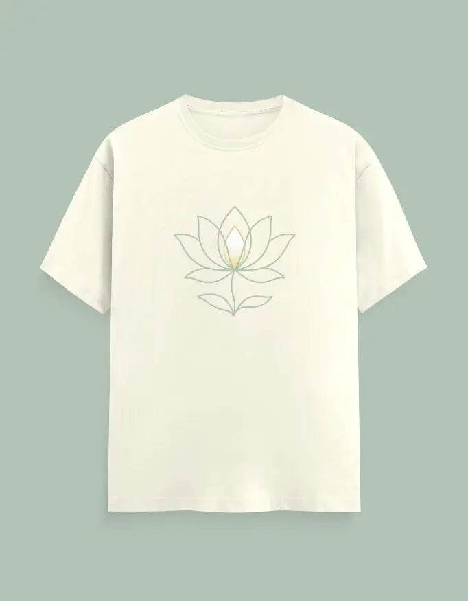 SkyBi Shirts Lotus Yoga Tee in off-white with simple lotus flower design on front