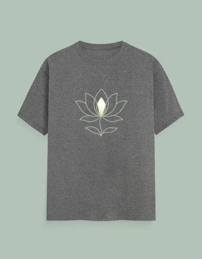 Gray Lotus Yoga Tee with simple lotus flower graphic design on front by SkyBi Shirts