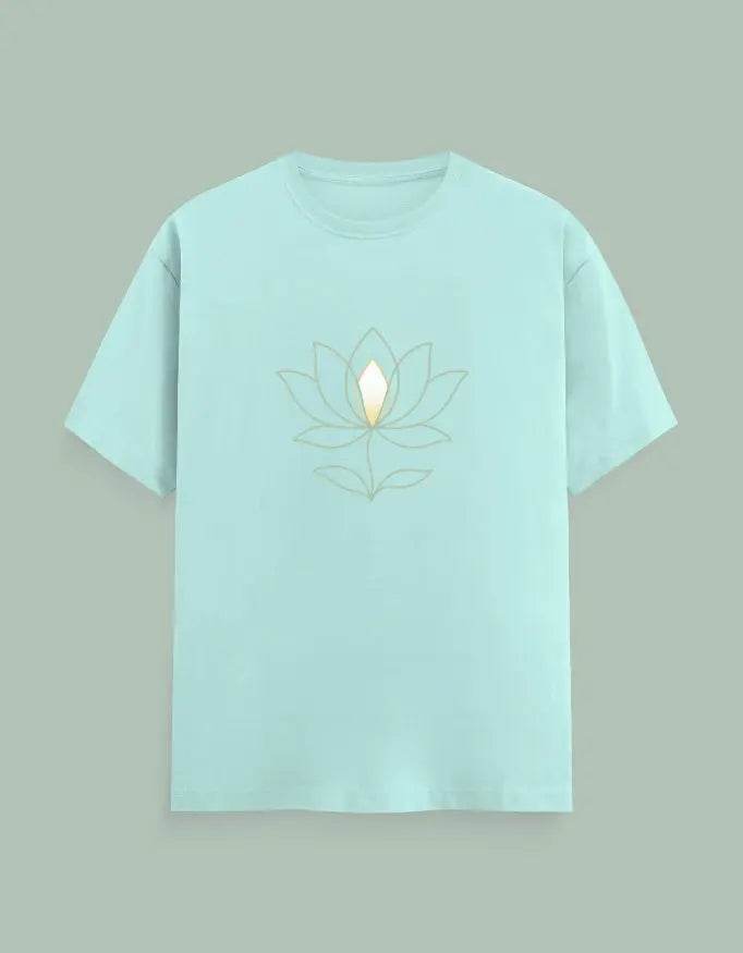 SkyBi Shirts Lotus Yoga Tee in light blue with minimalist lotus flower design on front