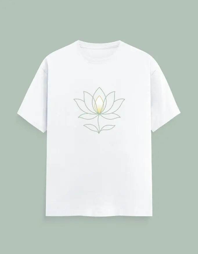 White Lotus Yoga Tee with minimalist lotus flower design perfect for yoga and casual wear