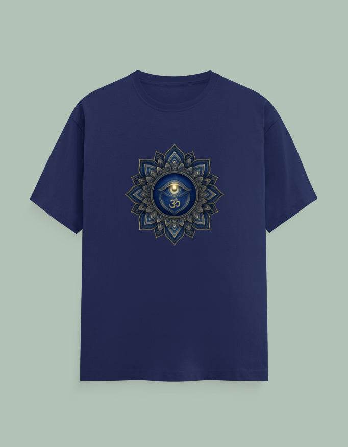 SkyBi Shirts navy Mandala Yoga Tee featuring a detailed mandala design with spiritual symbols