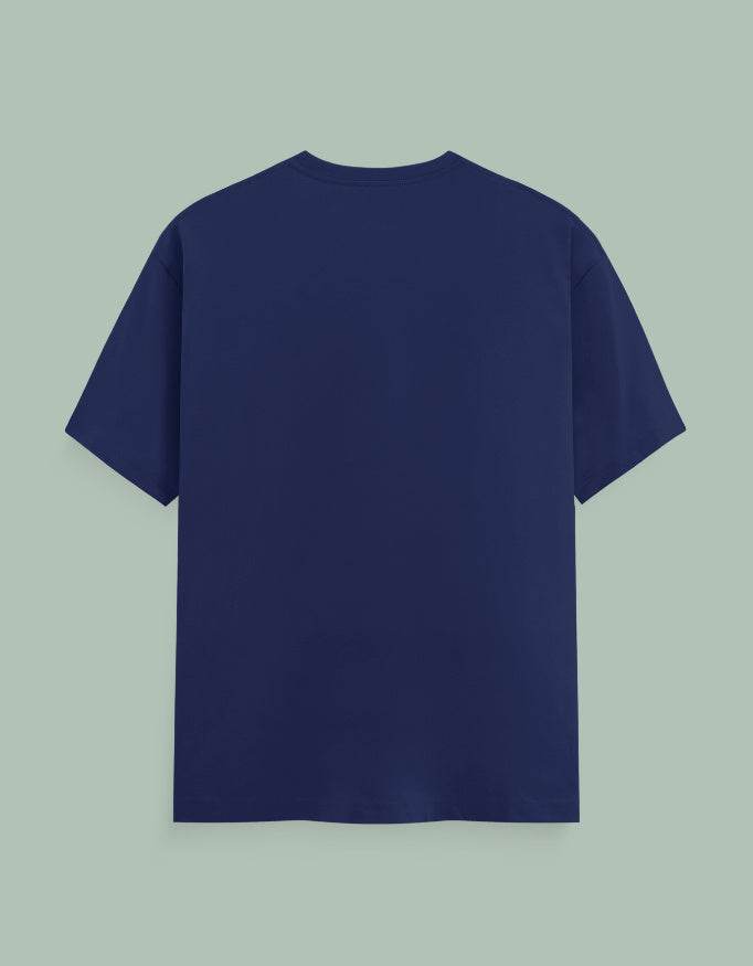 Navy blue Moksha Chakra Yoga Tee from SkyBi Shirts shown from the back with short sleeves