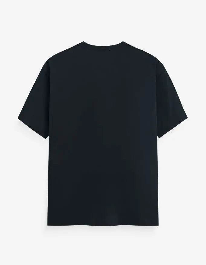 Black Om Pulse Yoga Tee by SkyBi Shirts shown from the back with short sleeves and crew neck