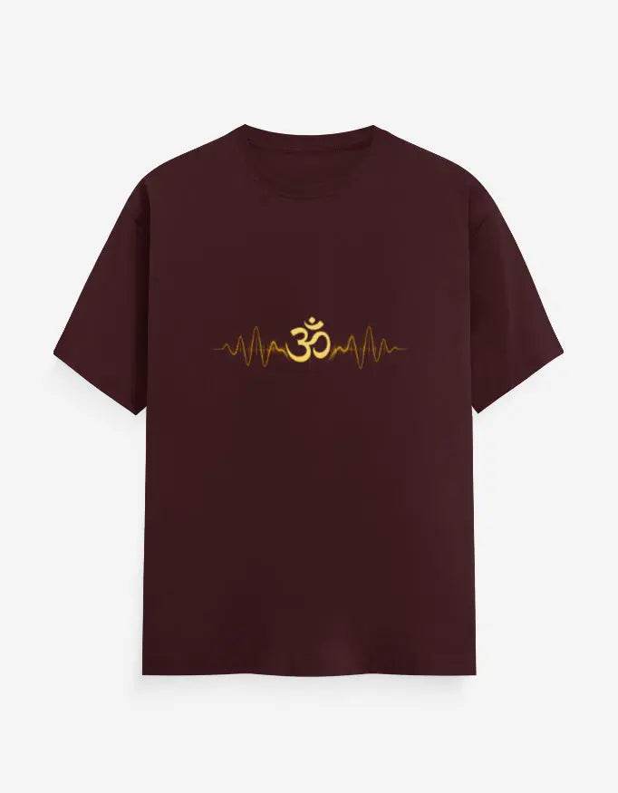 SkyBi Shirts Om Pulse Yoga Tee in dark brown with gold Om symbol and pulse line design
