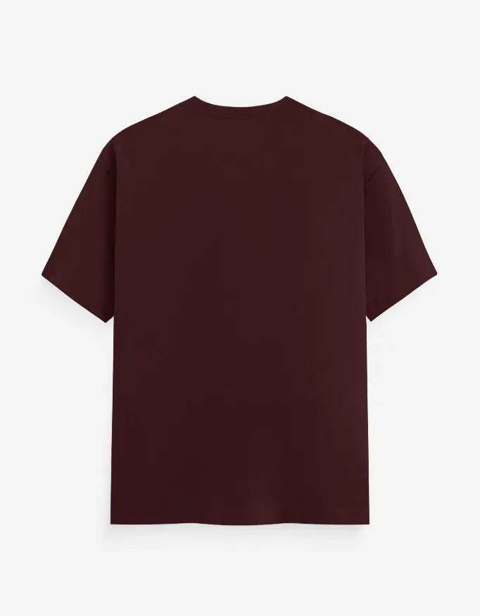 Back view of SkyBi Shirts Om Pulse Yoga Tee in solid dark maroon color with short sleeves