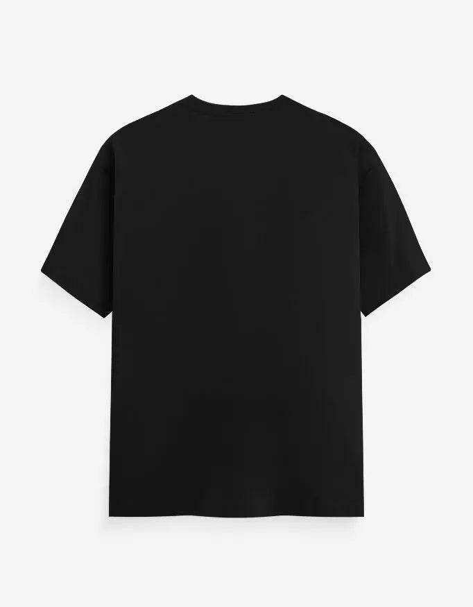Back view of black Om Pulse Yoga Tee by SkyBi Shirts with short sleeves and simple design