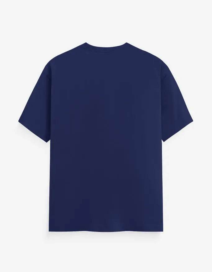 Back view of navy blue Om Pulse Yoga Tee by SkyBi Shirts with short sleeves and simple design
