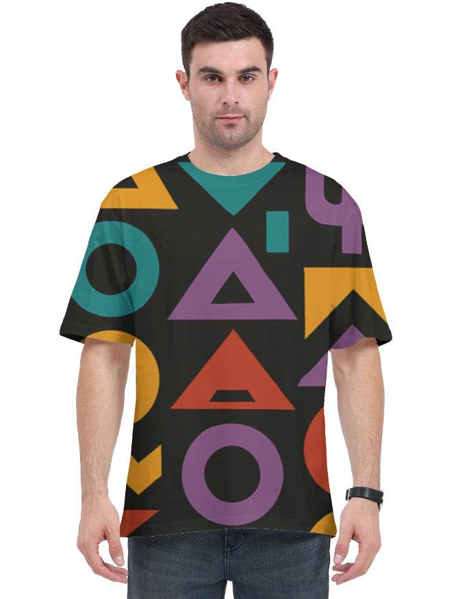 SkyBi Shirts Printed Oversized Tee for Men - Bold Geometric Design - SkyBi Shirts
