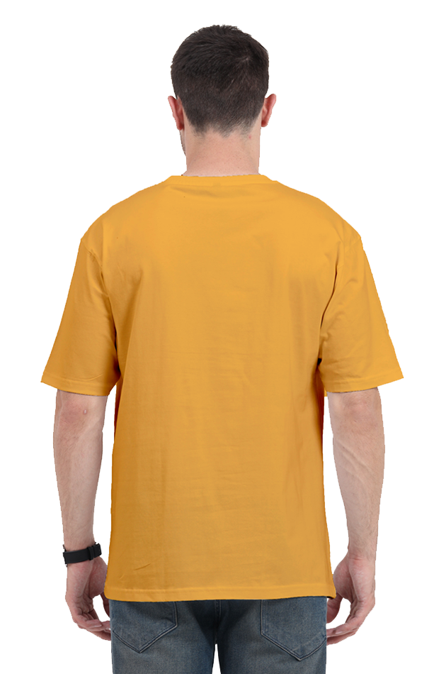 Back view of man wearing mustard yellow rickshaw oversized t shirt by SkyBi Shirts with short sleeves