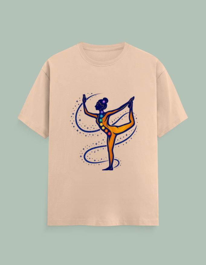 Beige SkyBi Shirts Chakra Dancer t-shirt with colorful yoga pose and chakra design