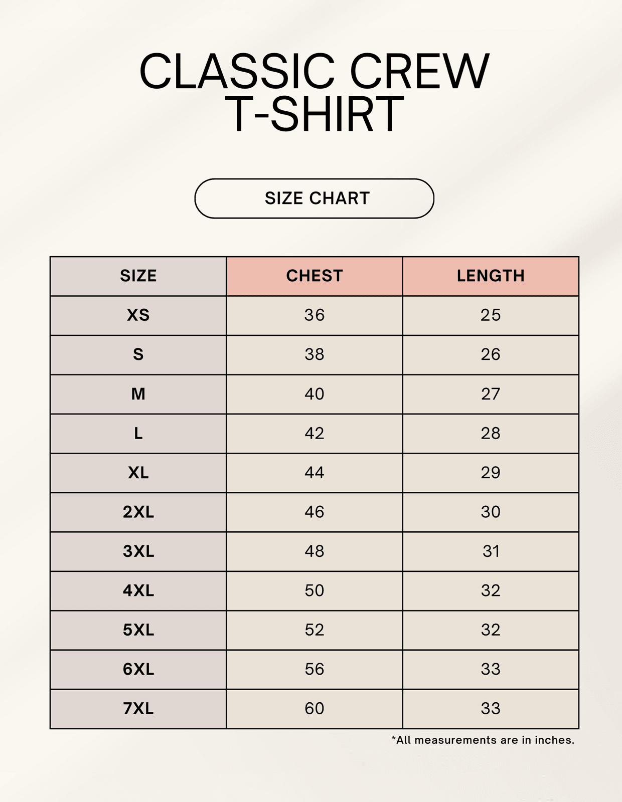 Size chart for SkyBi Shirts Chakra Dancer Classic Crew T-Shirt with chest and length measurements