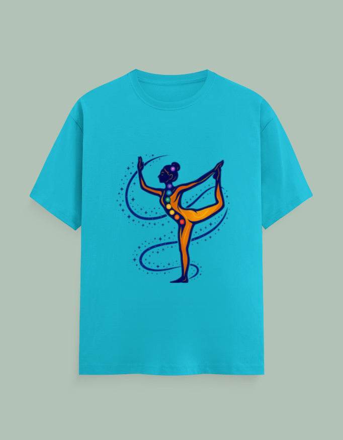 SkyBi Shirts Chakra Dancer blue t-shirt featuring an artistic dancer with chakras design
