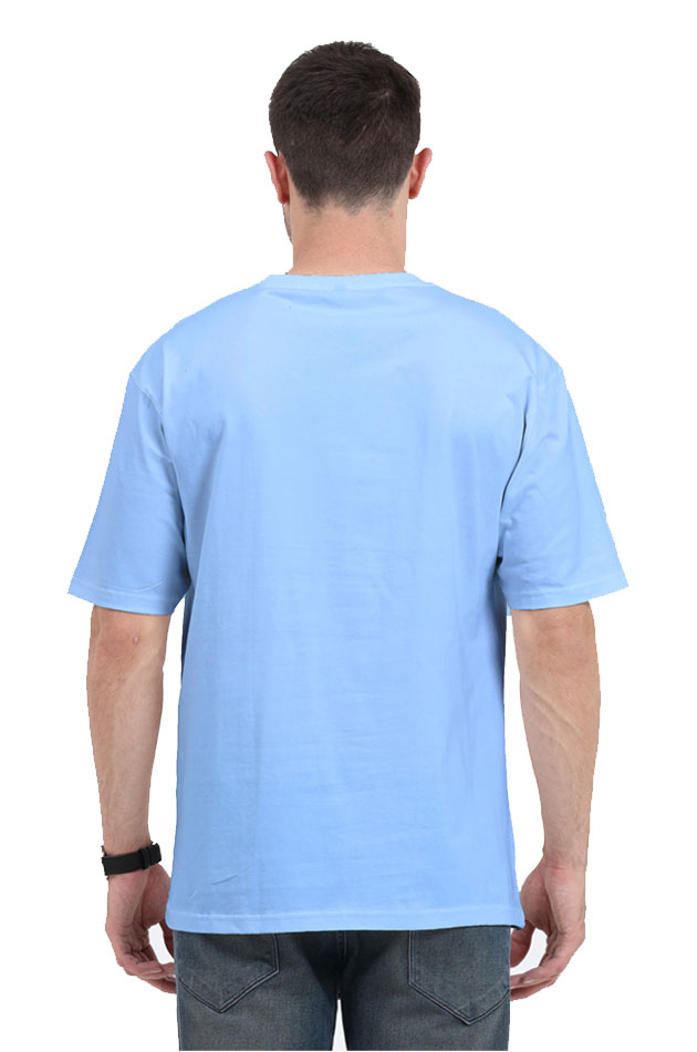 SkyBi Shirts Stylish Oversized T-Shirt in light blue worn by male model from the back