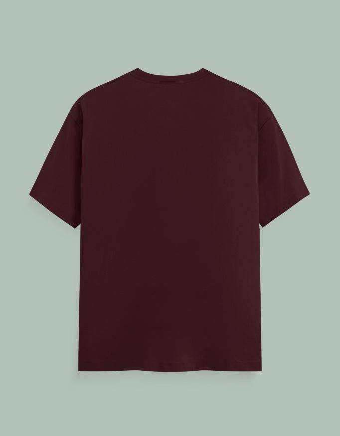 Back view of a plain dark maroon Trishul Yoga Tee by SkyBi Shirts with short sleeves