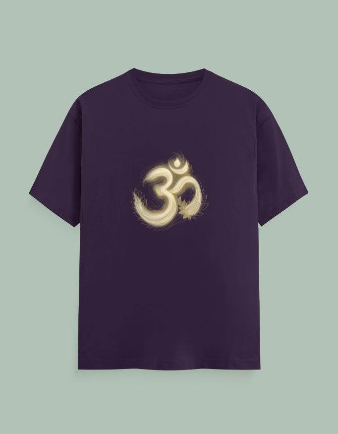 Purple Om Symbol Yoga Tee by SkyBi Shirts with glowing Om symbol design on front