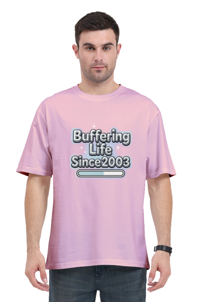 SkyBi Shirts Y2K Funny Oversized T-Shirt in pink with buffering life graphic and relaxed fit