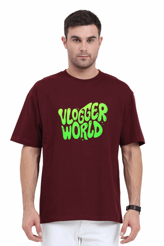 SkyBi Shirts Vlogger World Oversized T-Shirt 240 GSM Heavyweight Cotton - SkyBi Shirts