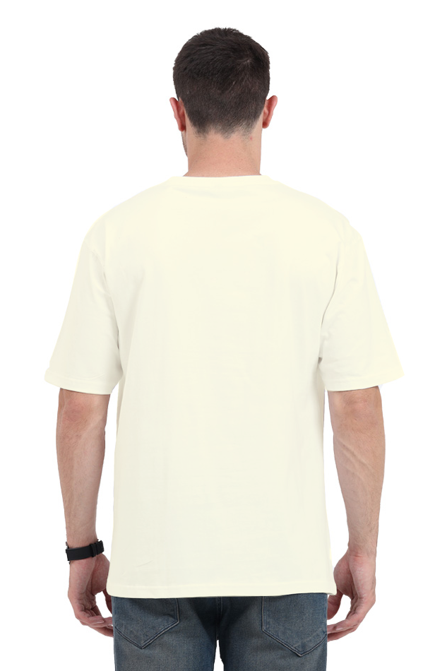 Back view of man wearing plain cream Y2K cherry soda Can oversized t-shirt by SkyBi Shirts