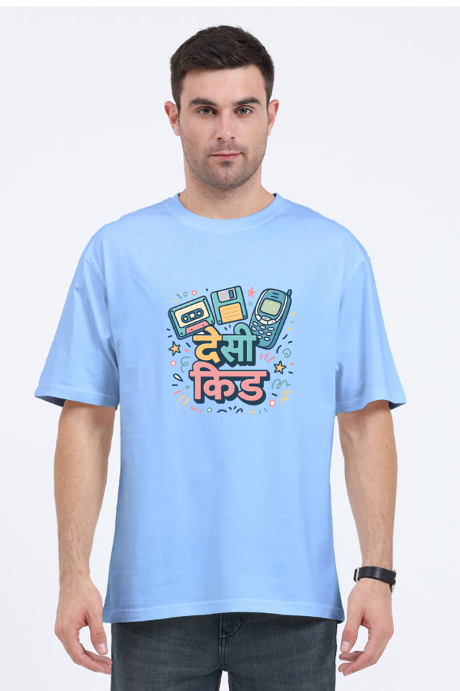 SkyBi Shirts Y2K Cute Oversized T-Shirt in light blue with retro gadgets graphic design