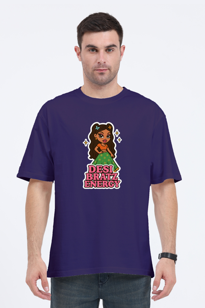 Men's purple Y2K Desi Bratz Energy shirt by SkyBi Shirts featuring cartoon character graphic