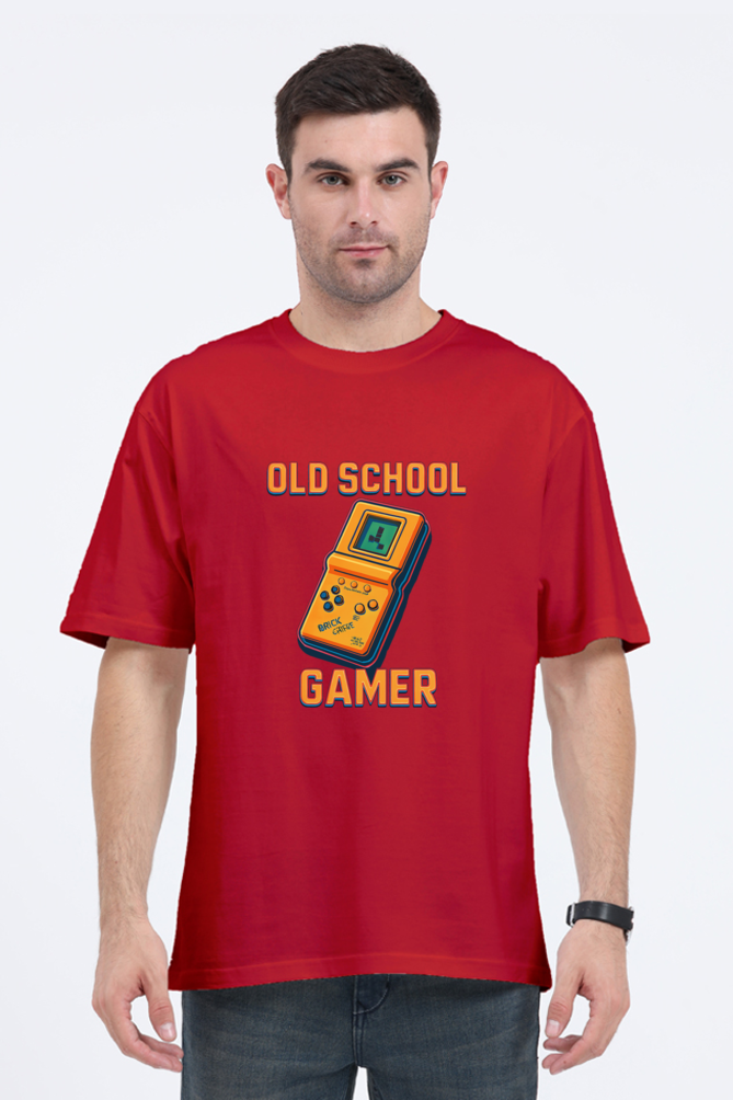 Red Y2K old school gamer shirt with vintage handheld game console graphic on front