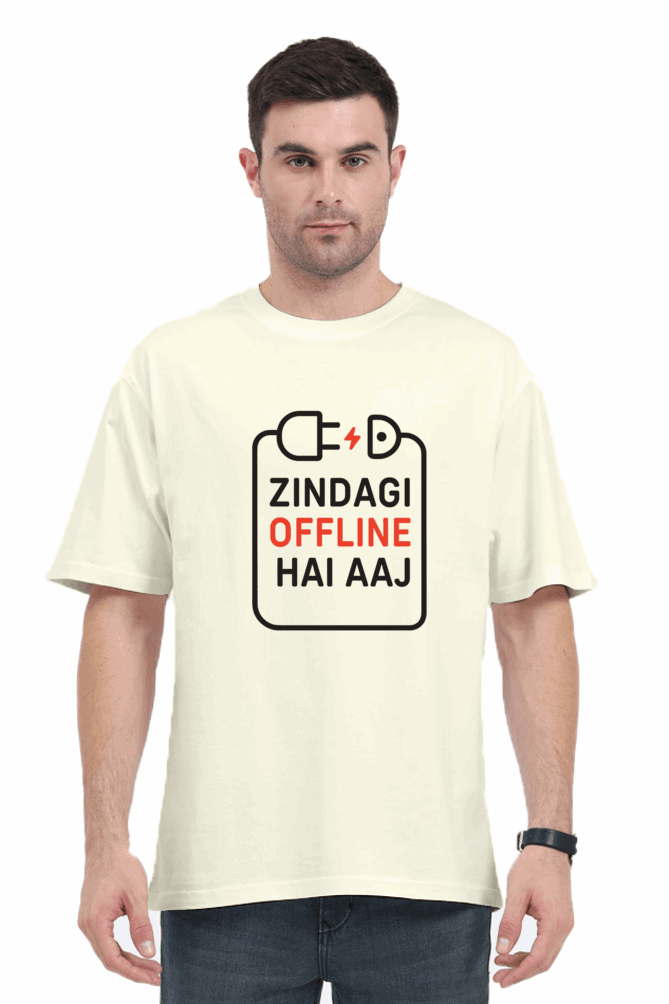 SkyBi Shirts Zindagi Offline Oversized T-Shirt 240 GSM Heavyweight Cotton - SkyBi Shirts