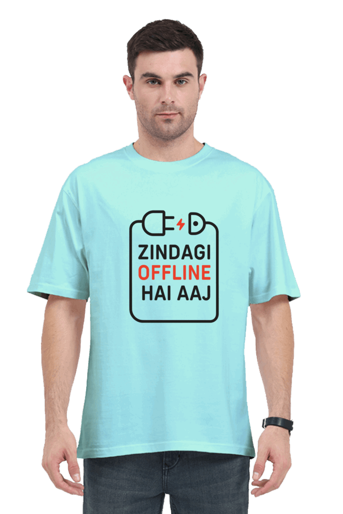 SkyBi Shirts Zindagi Offline Oversized T-Shirt 240 GSM Heavyweight Cotton - SkyBi Shirts